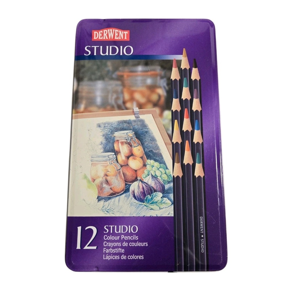 New Sealed Box Tin Derwent 12 Studio Colour Color Pencils Made in UK